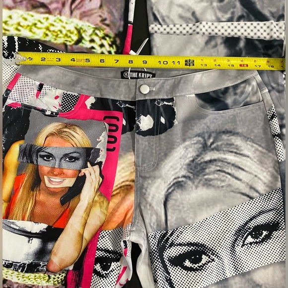 The Kript KRIPT Mugshot Flare Pants Silky New Patchwork Graphic Rare Baddie - Picture 11 of 15